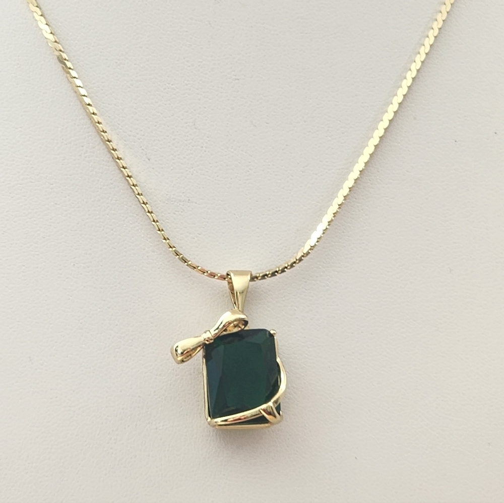 Gold Plated Green Crystal Emerald Style Charm Necklace | Minimalist